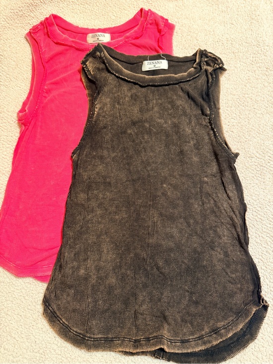 Zenana Outfitters Tops - Zenana Outfitters Ribbed Sleeveless Tank Top - Hot Pink and Acid Wash Black